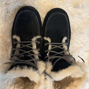 UGG Black Moccasins with Shearling Fur